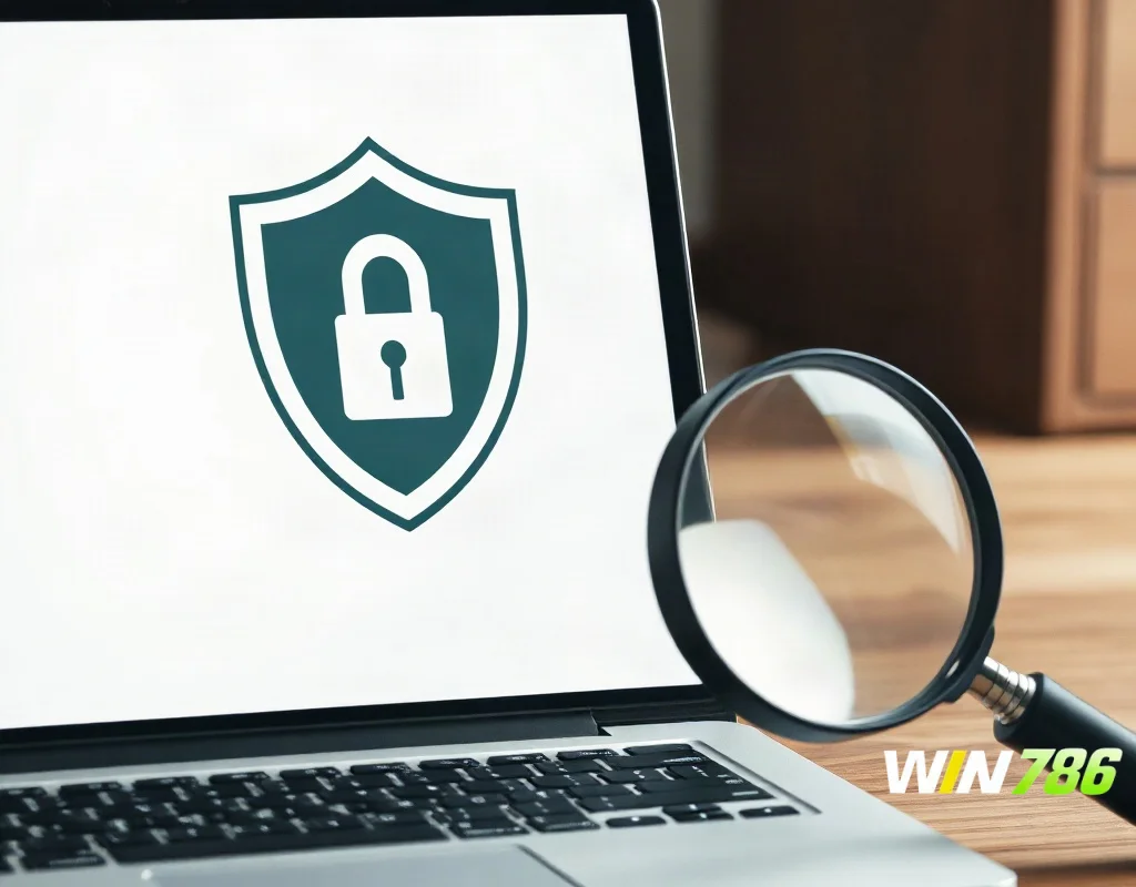 Laptop with a security shield and padlock icon, representing online safety checks.