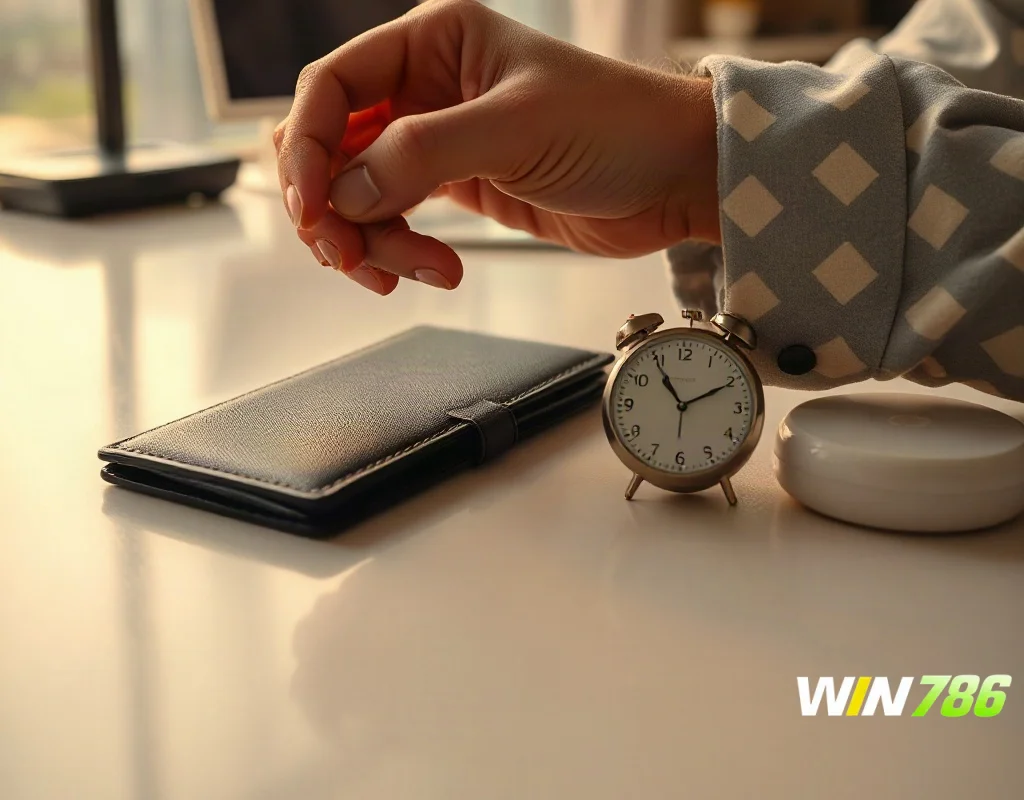Timer and wallet illustrating responsible gambling advice alongside WIN786 APK review