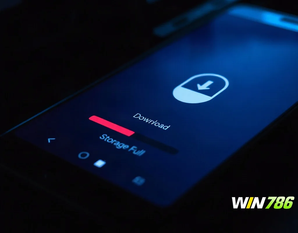Smartphone screen showing download progress and storage warning icons for APK install