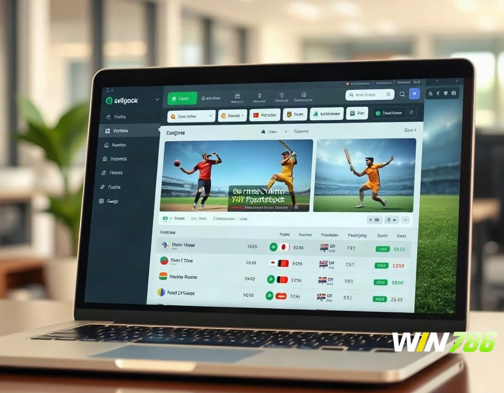 Online sportsbook interface with cricket and football betting options