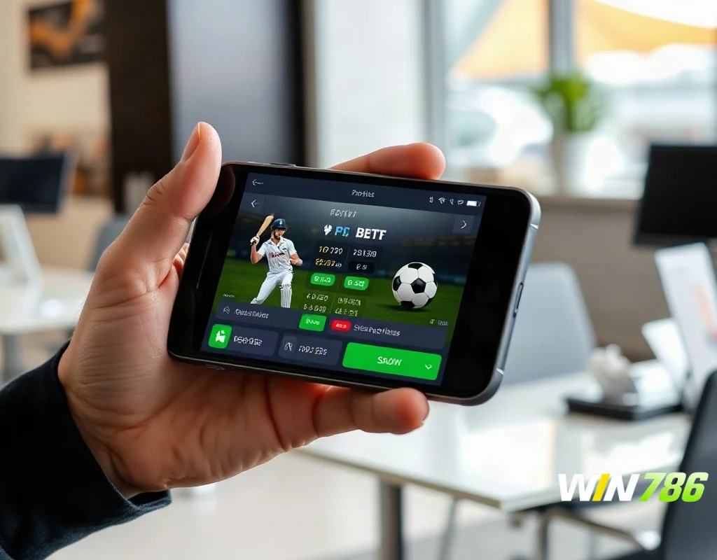 Person using WIN786 app for Android to bet on cricket and football
