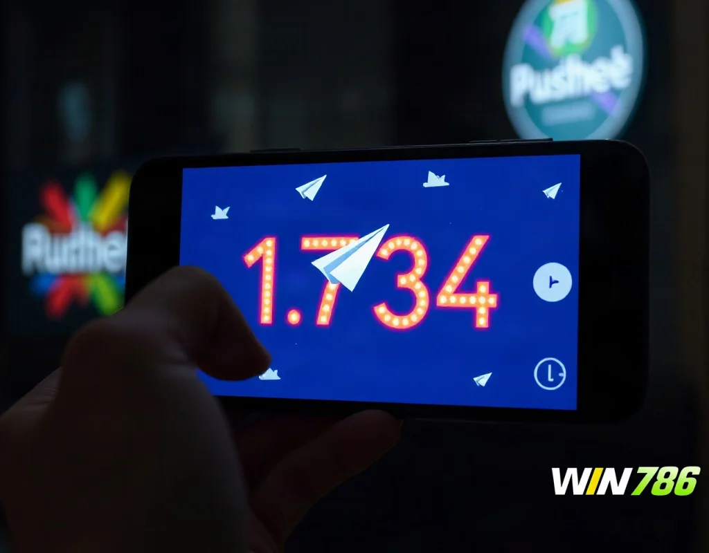 Hands holding a smartphone playing a crash-style plane game in a dark room