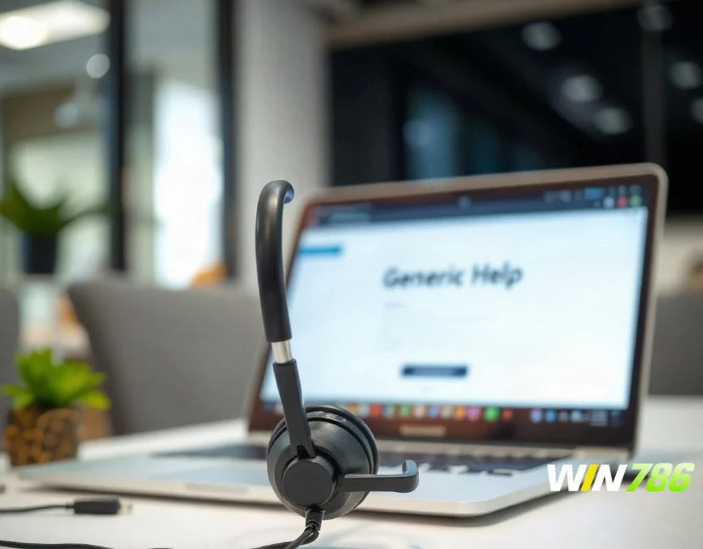 Customer support headset and laptop representing WIN786 customer care contact options
