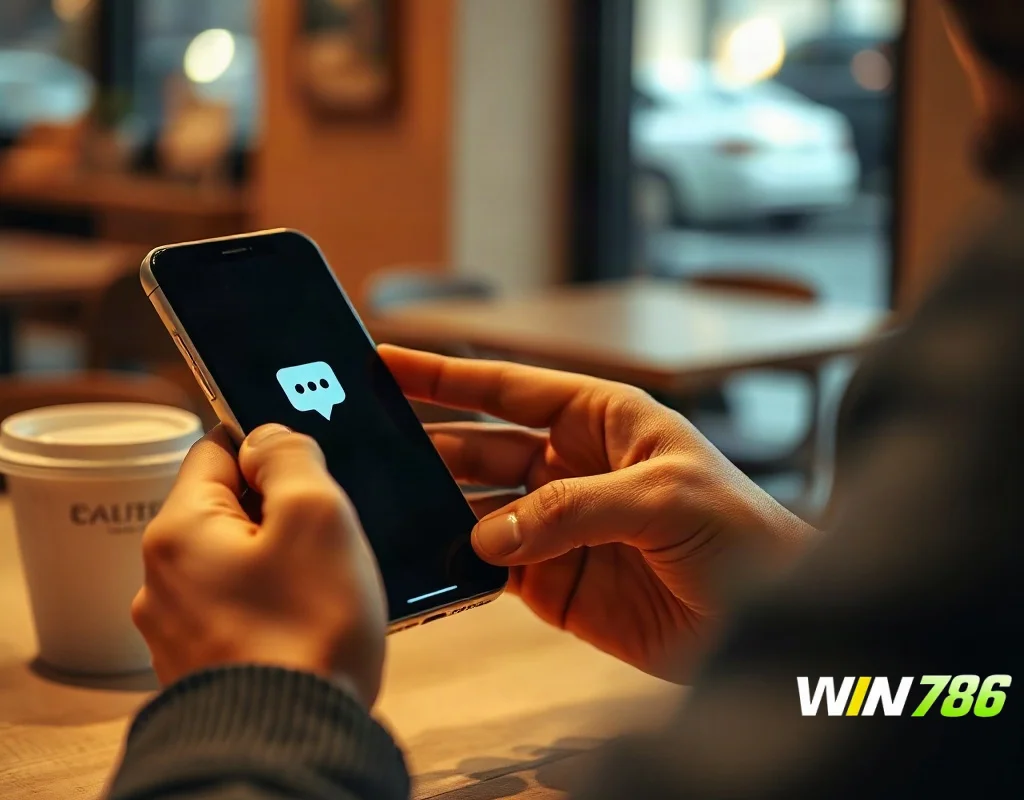 Person using smartphone to contact customer support via live chat
