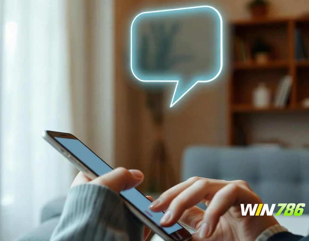 Person contacting WIN786 customer support via live chat on a smartphone