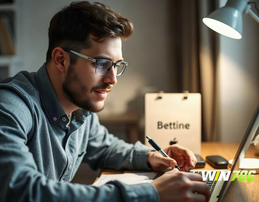 Person reviewing WIN786 daily login bonus on a laptop