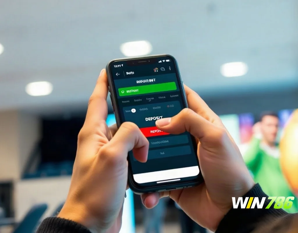User claiming WIN786 first deposit bonus via mobile payment methods.