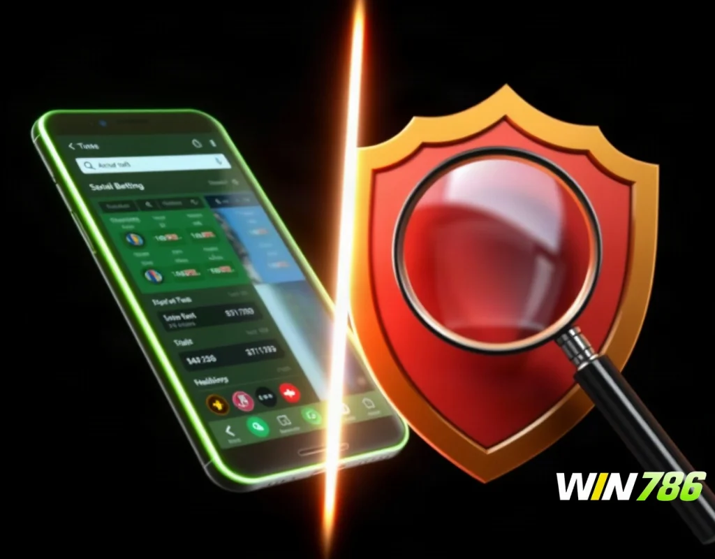 Concept image of WIN786 APK review with phone and security check