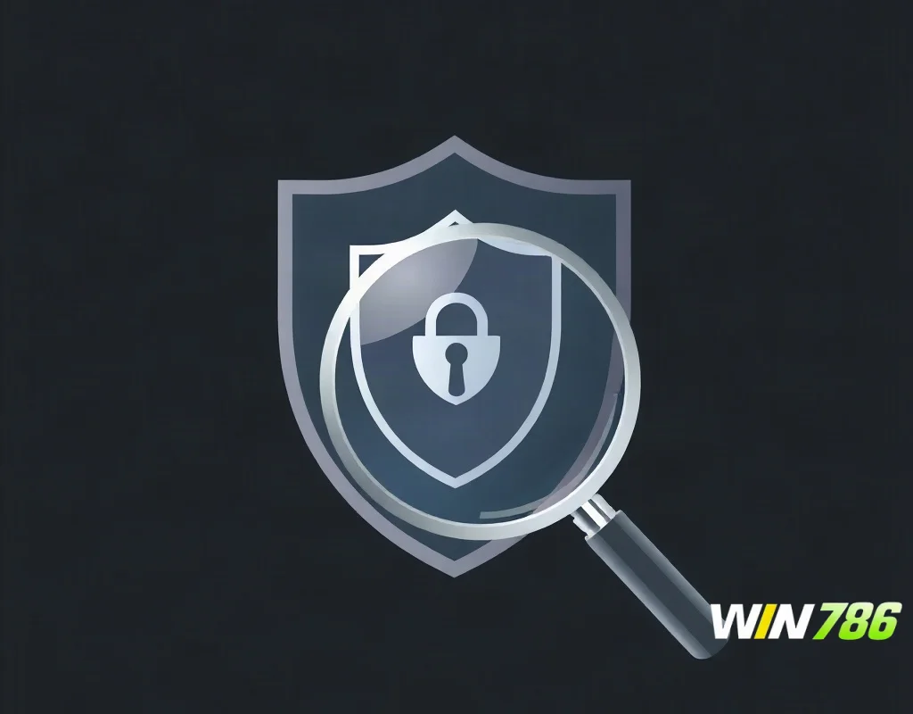Magnifying glass over shield symbolizing safety check for WIN786