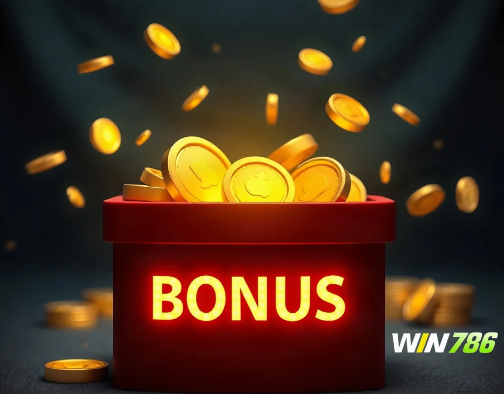 Gift box and coins representing bonuses and promotions