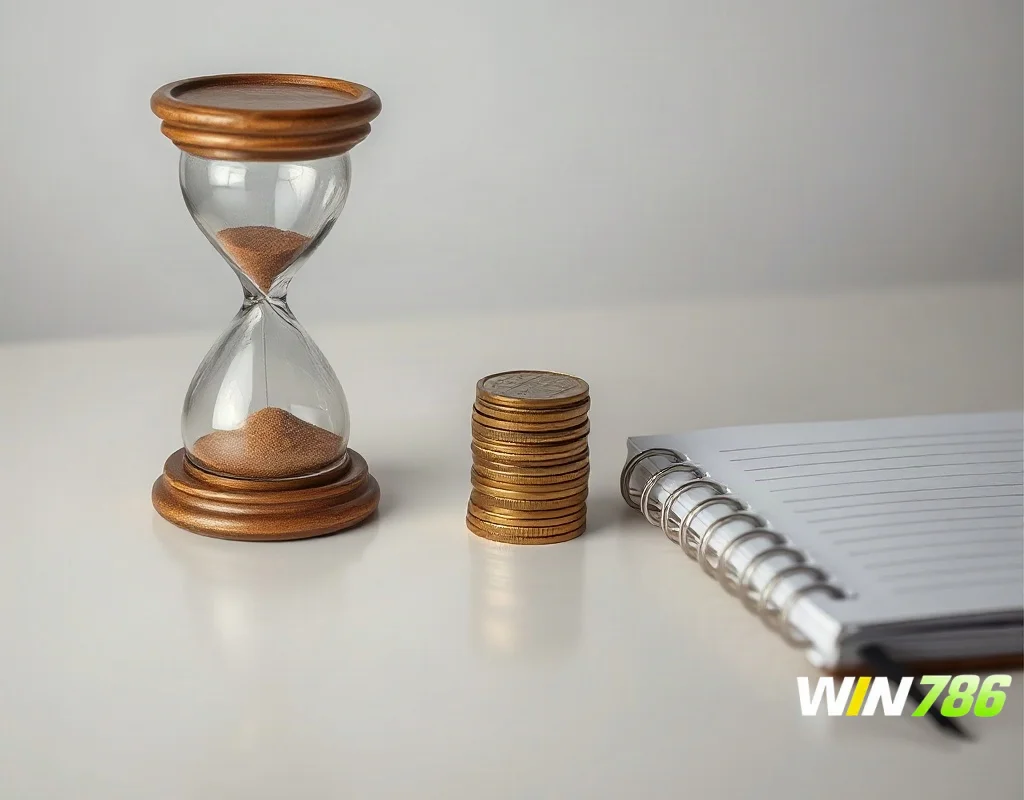 Hourglass and coins symbolising responsible gambling, limits and spending control