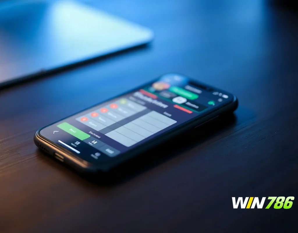 Smartphone displaying a generic betting app update screen for WIN786 review