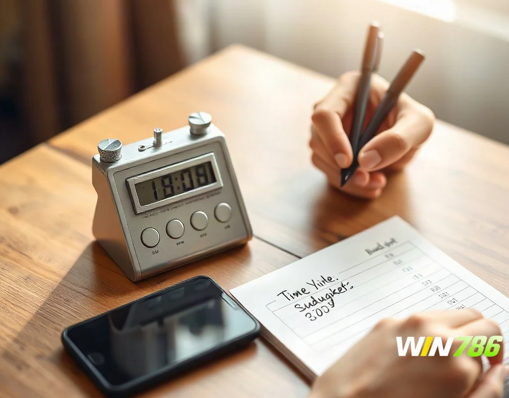 Person setting a budget and time limit for gambling, responsible gambling concept