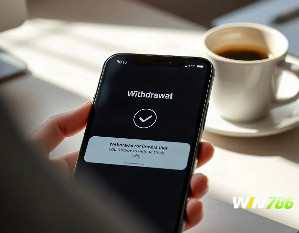 Smartphone showing successful withdrawal confirmation on WIN786 betting platform