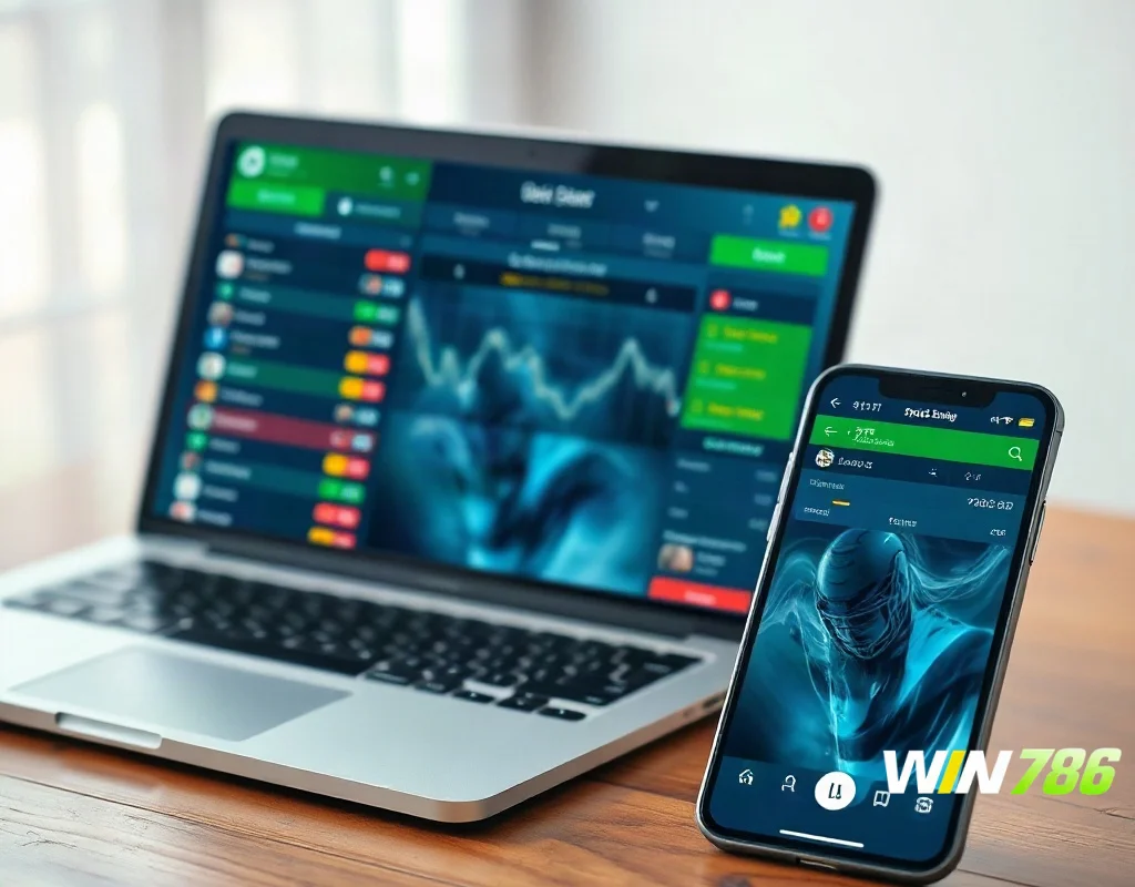Laptop and smartphone showing a generic online bookmaker interface