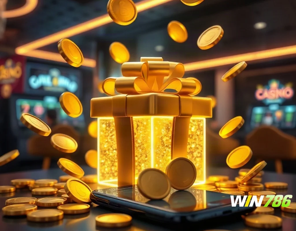 Golden gift box and coins illustrating a referral bonus offer