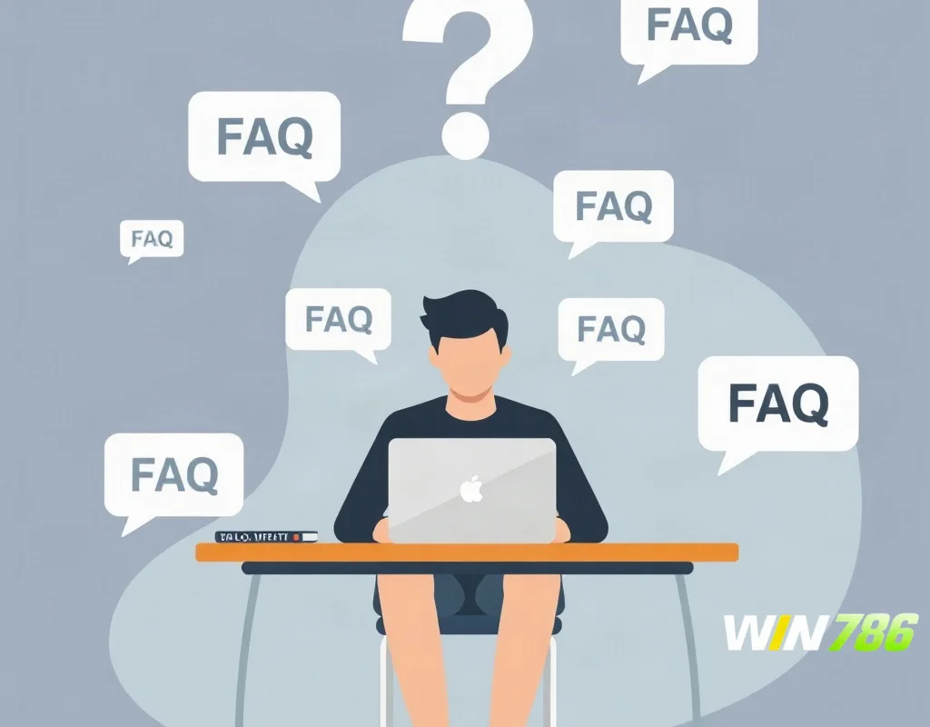 Person with laptop and question marks representing FAQ