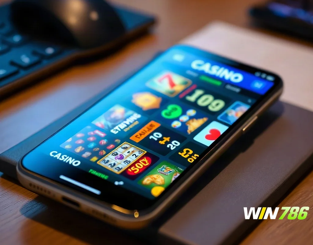 Smartphone displaying a generic online casino lobby with colourful slot game icons