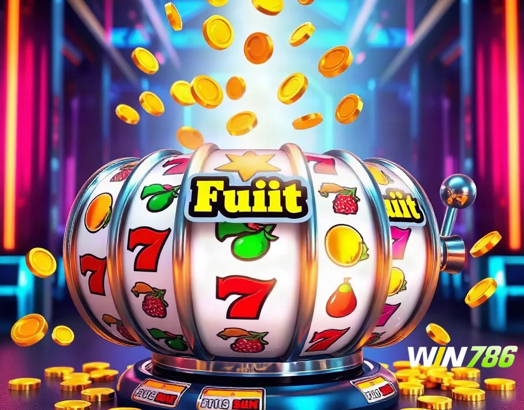 Colourful spinning slot reels with gold coins illustrating slot RTP and volatility