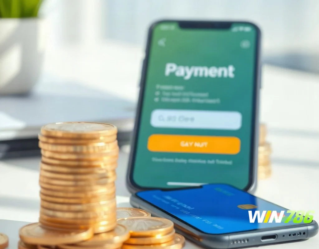 Coins, credit card, and smartphone representing deposit and withdrawal options