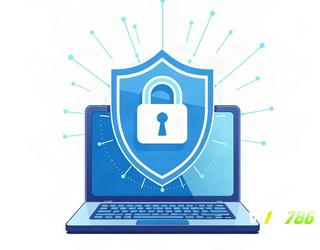 Online security concept with shield and lock